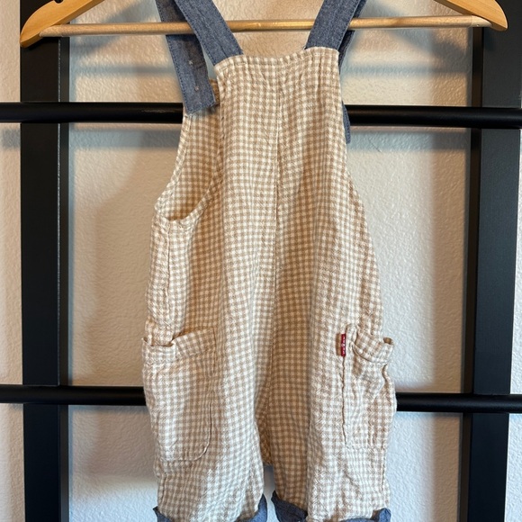 Tan and Gray Gingham Overalls - Picture 4 of 5